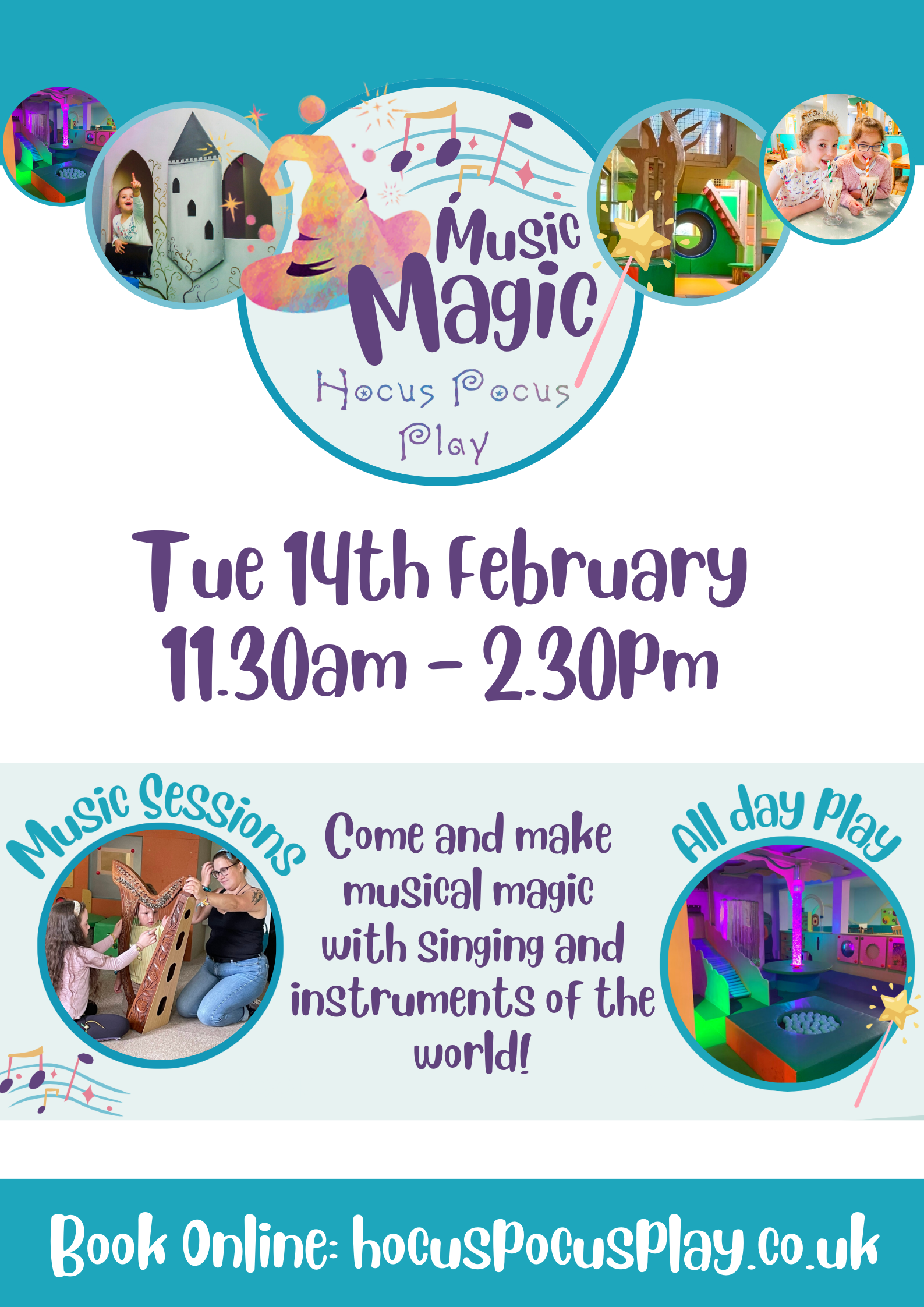 Music Magic - Tuesday 14th February from 11:30am to 2:30pm. Come and make musical magic with singing and instruments of the world!